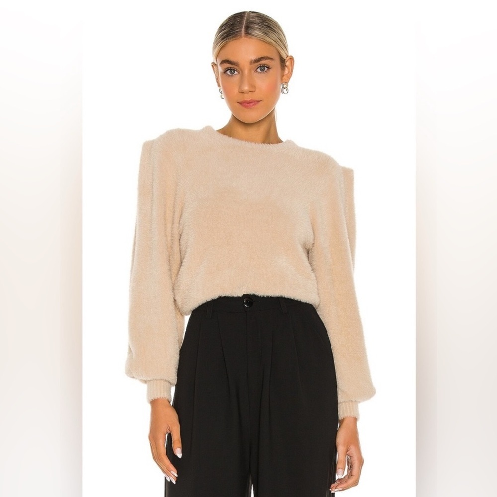 Ronny Kobo Carina Fuzzy Knit Top in Sand Size Medium